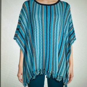 MISSONI Striped Blue & Turquoise Poncho Sweater.